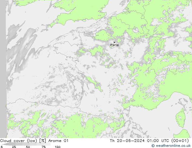 Wolken (tief) Arome 01 Do 20.06.2024 01 UTC