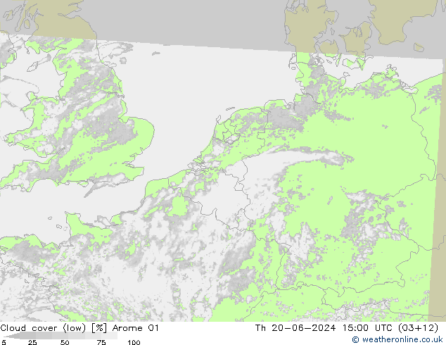 Bewolking (Laag) Arome 01 do 20.06.2024 15 UTC