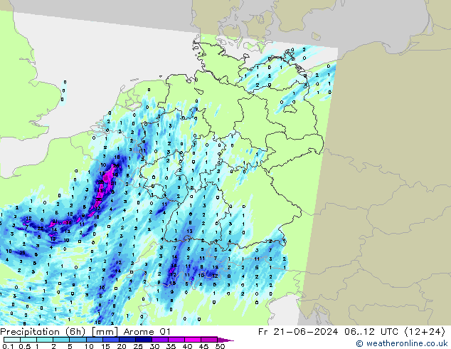 Precipitação (6h) Arome 01 Sex 21.06.2024 12 UTC