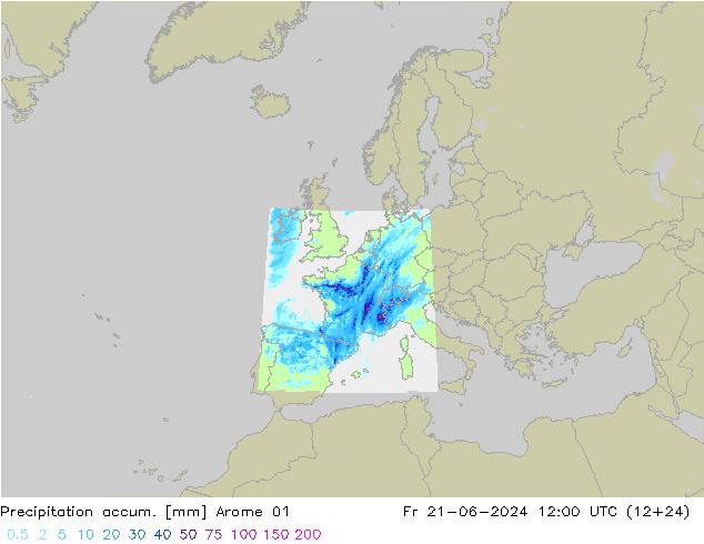 Precipitación acum. Arome 01 vie 21.06.2024 12 UTC