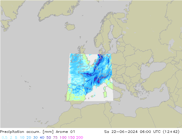 Precipitation accum. Arome 01 Sa 22.06.2024 06 UTC