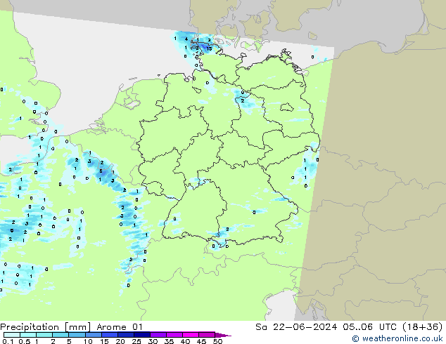 Precipitazione Arome 01 sab 22.06.2024 06 UTC