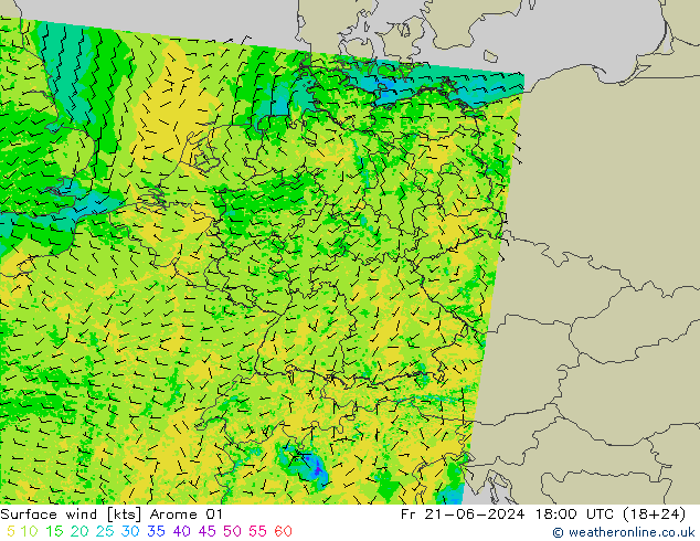 Surface wind Arome 01 Fr 21.06.2024 18 UTC