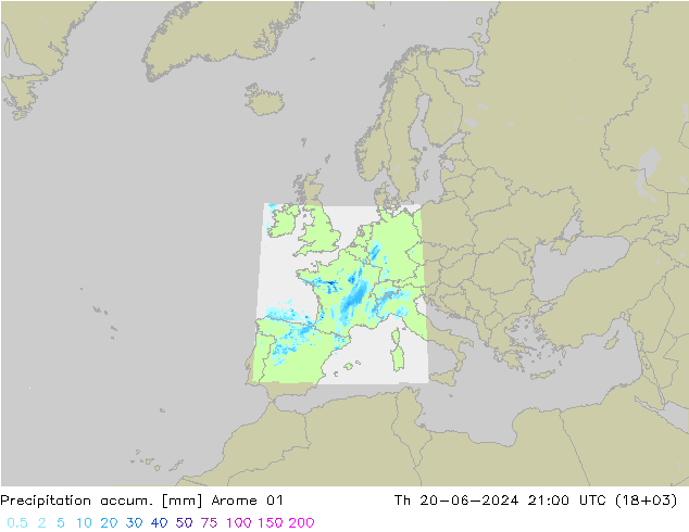 Precipitación acum. Arome 01 jue 20.06.2024 21 UTC