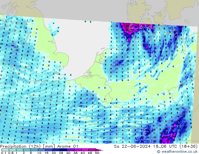 Precipitação (12h) Arome 01 Sáb 22.06.2024 06 UTC