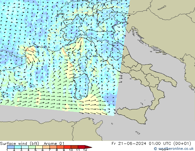  10 m (bft) Arome 01  21.06.2024 01 UTC