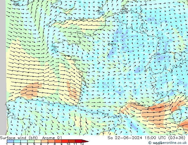 Surface wind (bft) Arome 01 Sa 22.06.2024 15 UTC