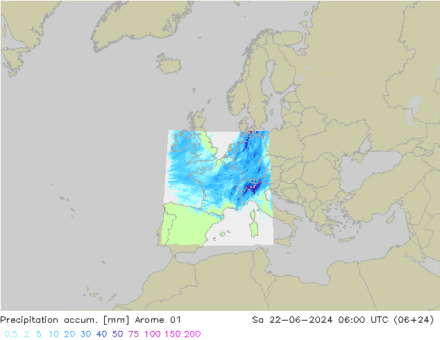 Precipitation accum. Arome 01 sab 22.06.2024 06 UTC