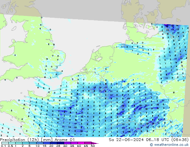Precipitazione (12h) Arome 01 sab 22.06.2024 18 UTC