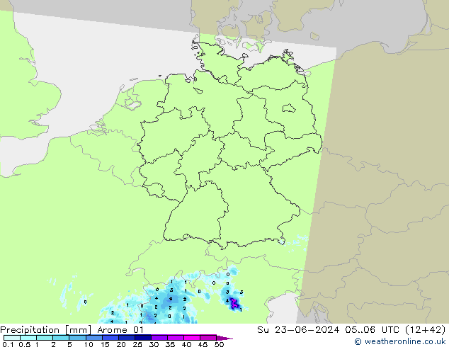 Niederschlag Arome 01 So 23.06.2024 06 UTC