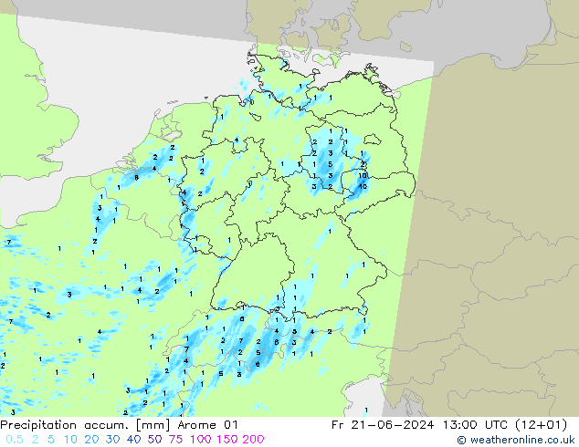 Precipitation accum. Arome 01 Fr 21.06.2024 13 UTC