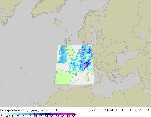 Precipitation (6h) Arome 01 Fr 21.06.2024 18 UTC