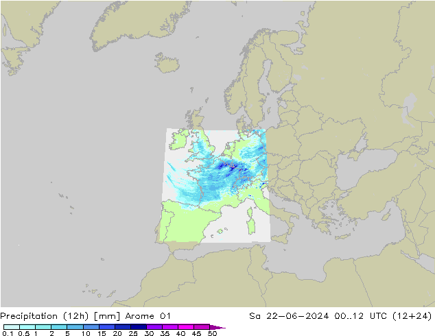 Precipitación (12h) Arome 01 sáb 22.06.2024 12 UTC