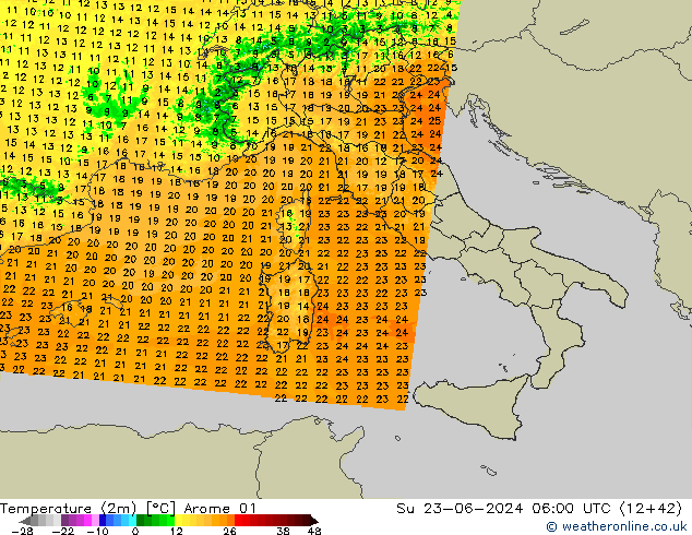 mapa temperatury (2m) Arome 01 nie. 23.06.2024 06 UTC