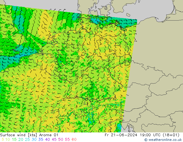 Surface wind Arome 01 Pá 21.06.2024 19 UTC