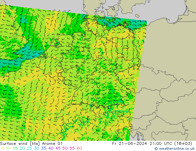 Surface wind Arome 01 Fr 21.06.2024 21 UTC
