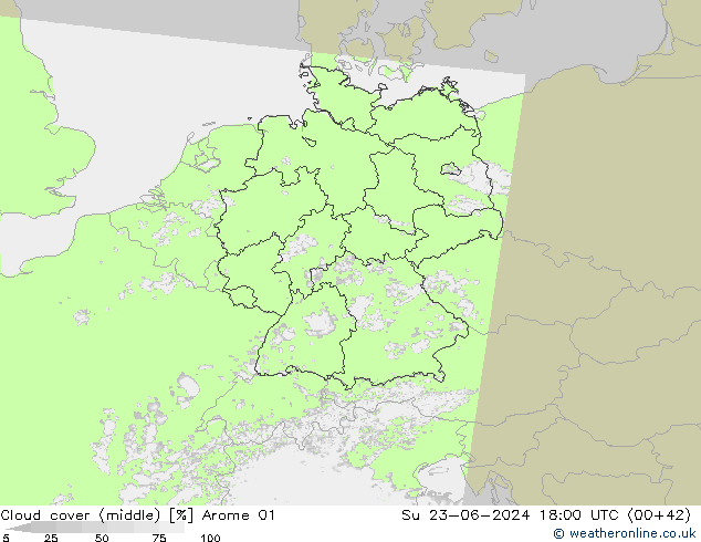 Cloud cover (middle) Arome 01 Su 23.06.2024 18 UTC