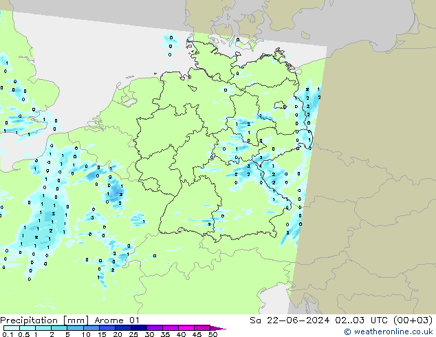Neerslag Arome 01 za 22.06.2024 03 UTC