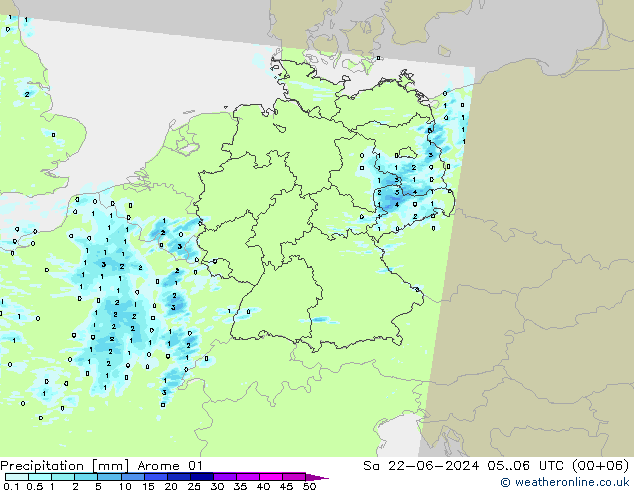 Niederschlag Arome 01 Sa 22.06.2024 06 UTC