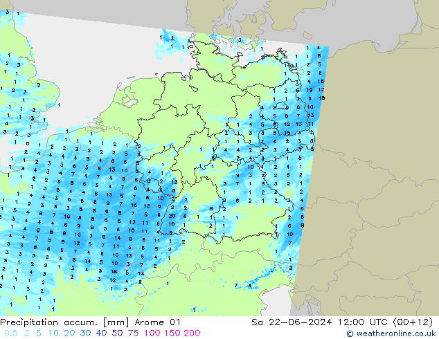 Précipitation accum. Arome 01 sam 22.06.2024 12 UTC