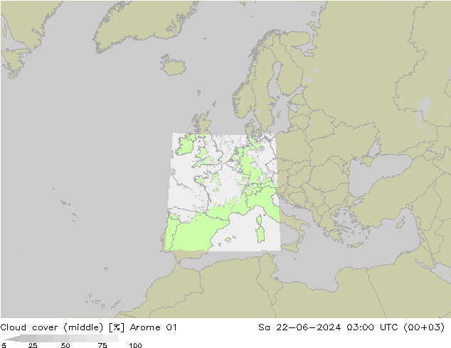 Cloud cover (middle) Arome 01 Sa 22.06.2024 03 UTC