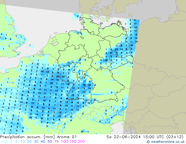 Precipitation accum. Arome 01 Sa 22.06.2024 15 UTC
