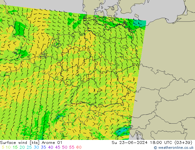 Bodenwind Arome 01 So 23.06.2024 18 UTC