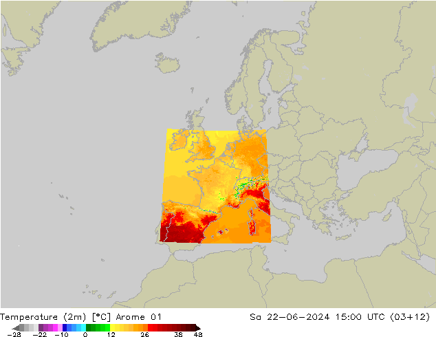 Temperatura (2m) Arome 01 sáb 22.06.2024 15 UTC