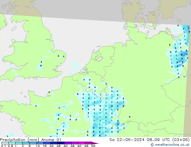 Precipitation Arome 01 Sa 22.06.2024 09 UTC