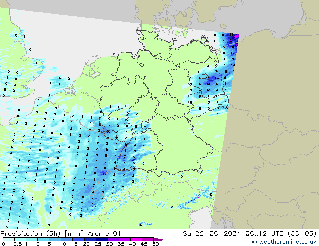 Precipitación (6h) Arome 01 sáb 22.06.2024 12 UTC