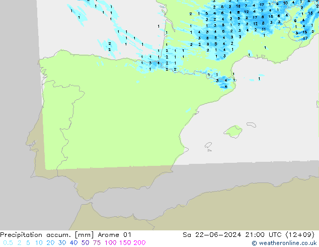 Précipitation accum. Arome 01 sam 22.06.2024 21 UTC