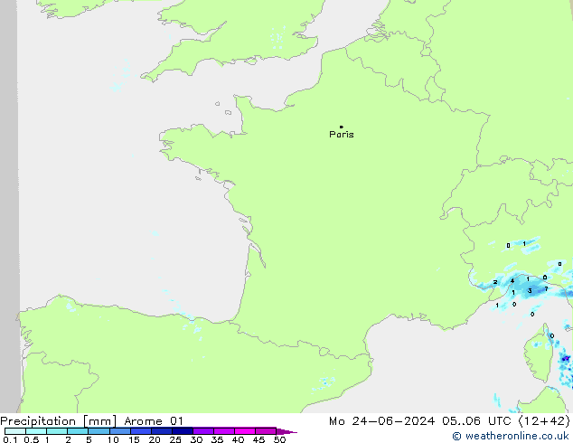 Srážky Arome 01 Po 24.06.2024 06 UTC