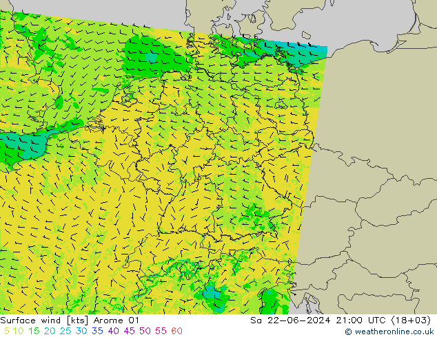 Surface wind Arome 01 Sa 22.06.2024 21 UTC