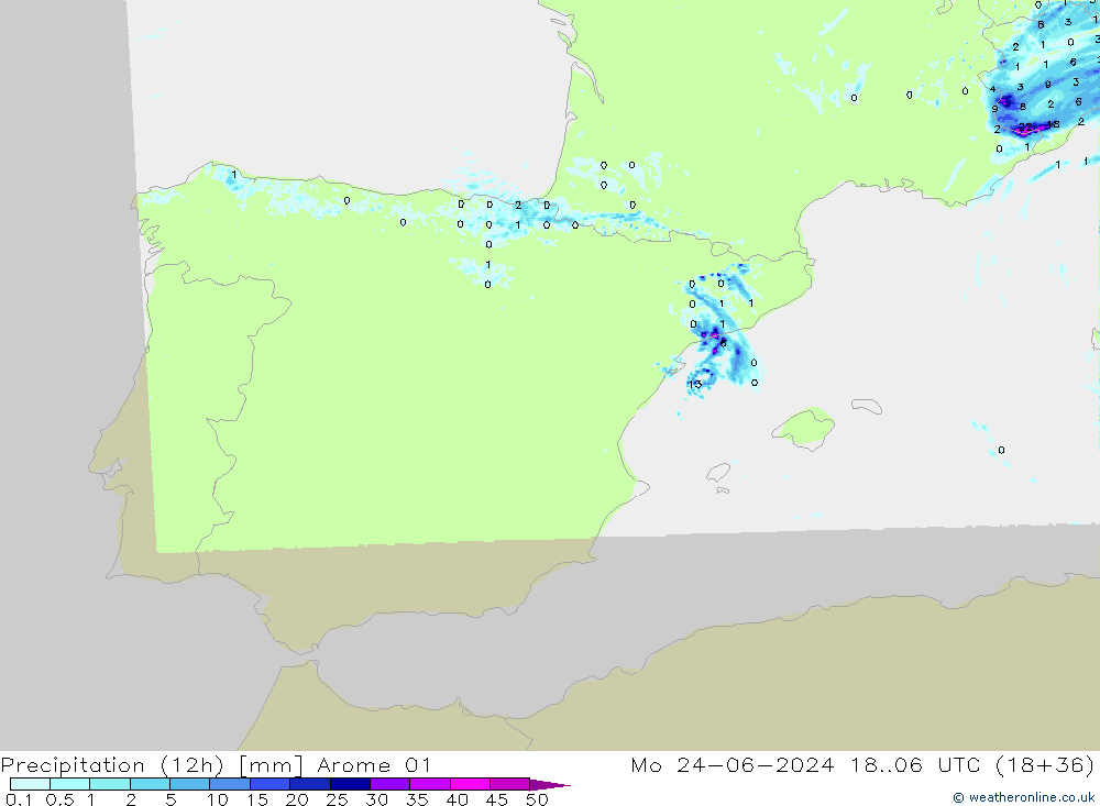 Precipitação (12h) Arome 01 Seg 24.06.2024 06 UTC