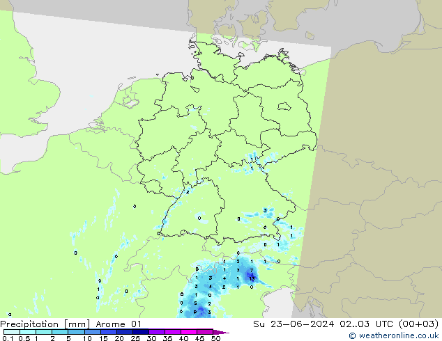Precipitation Arome 01 Su 23.06.2024 03 UTC