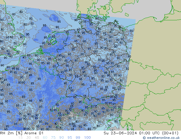 RH 2m Arome 01  23.06.2024 01 UTC