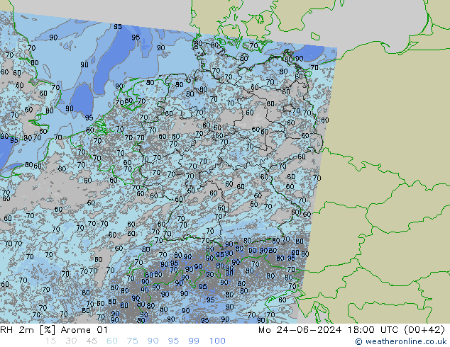 RH 2m Arome 01 Po 24.06.2024 18 UTC