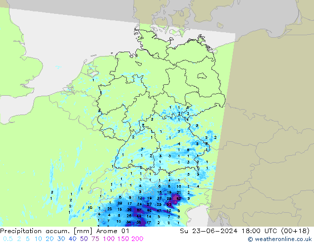 Precipitation accum. Arome 01  23.06.2024 18 UTC