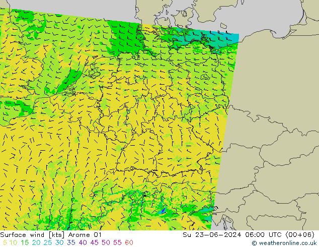 Surface wind Arome 01 Su 23.06.2024 06 UTC