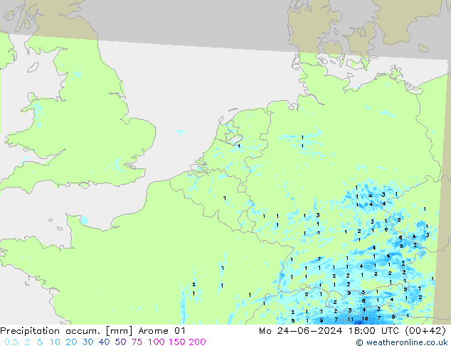 Toplam Yağış Arome 01 Pzt 24.06.2024 18 UTC