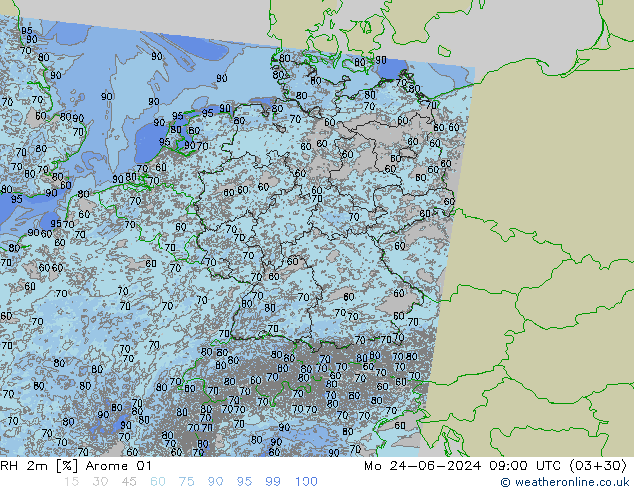 RH 2m Arome 01 Mo 24.06.2024 09 UTC