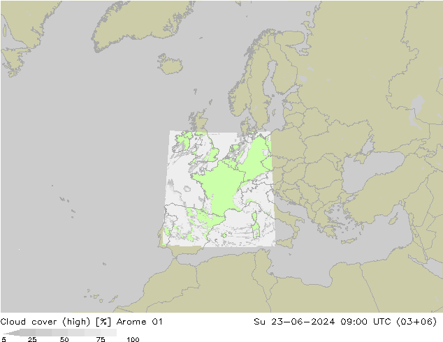 Nubes altas Arome 01 dom 23.06.2024 09 UTC