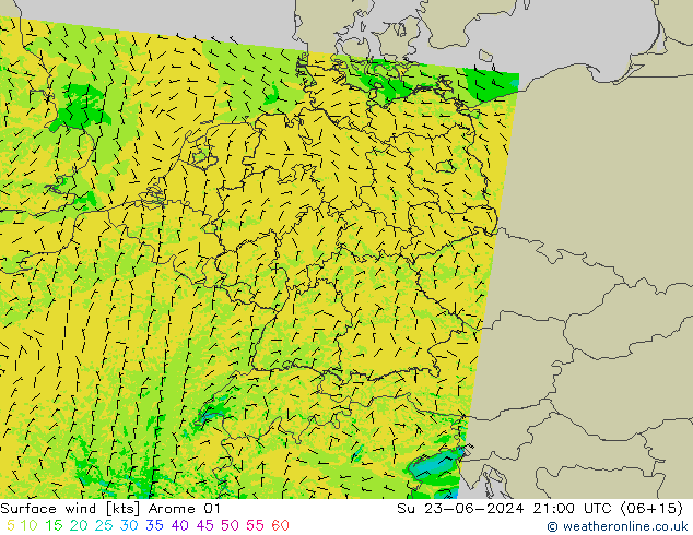 Vent 10 m Arome 01 dim 23.06.2024 21 UTC