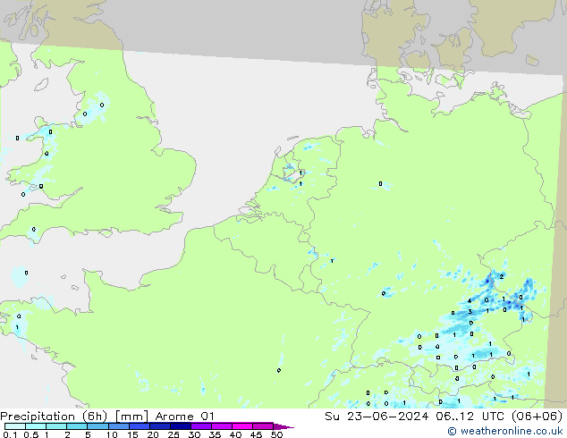 Précipitation (6h) Arome 01 dim 23.06.2024 12 UTC