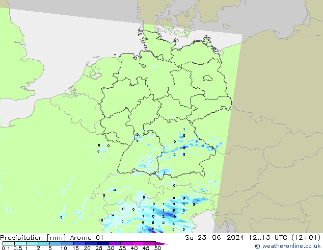 Precipitazione Arome 01 dom 23.06.2024 13 UTC