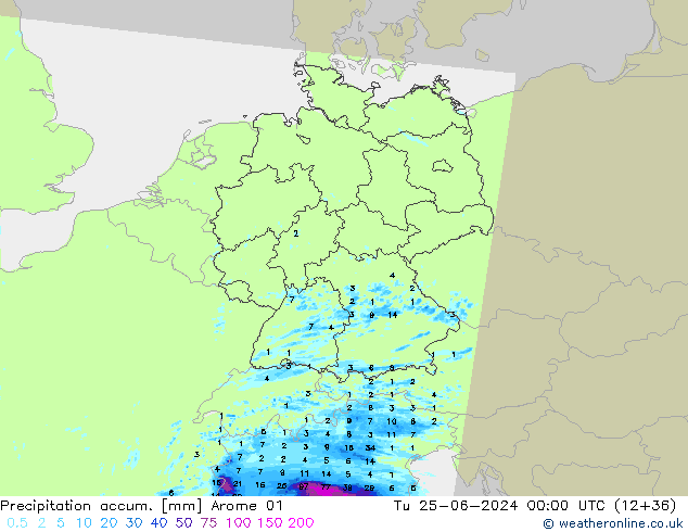 Precipitación acum. Arome 01 mar 25.06.2024 00 UTC