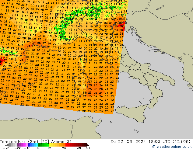 mapa temperatury (2m) Arome 01 nie. 23.06.2024 18 UTC