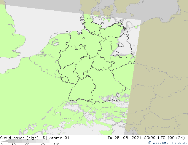 vysoký oblak Arome 01 Út 25.06.2024 00 UTC