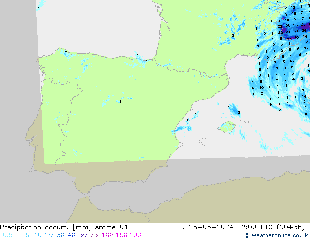 Precipitation accum. Arome 01 Ter 25.06.2024 12 UTC