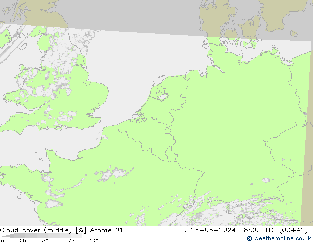 Cloud cover (middle) Arome 01 Tu 25.06.2024 18 UTC